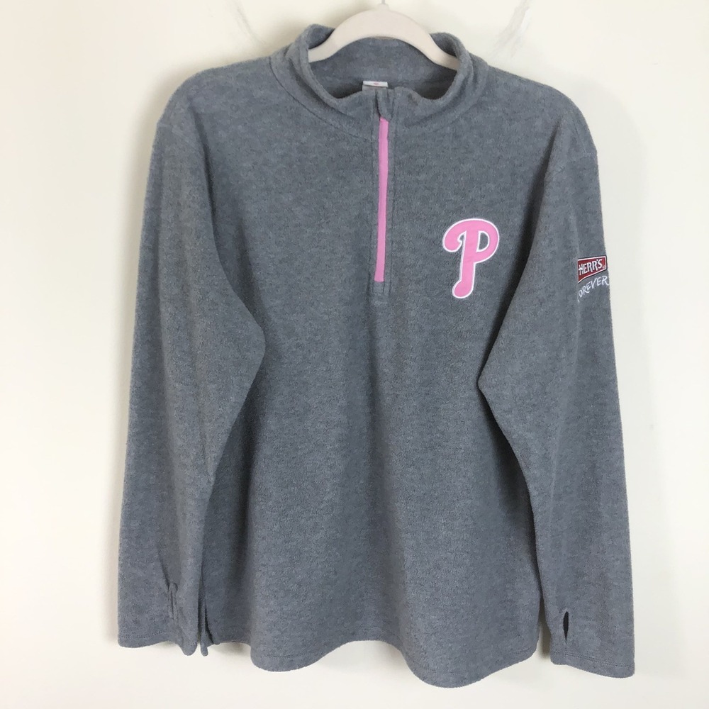 Philadelphia Phillies 1/4 Zip Fleece Pullover Sweatshirt Women's M Gray 2019 SGA